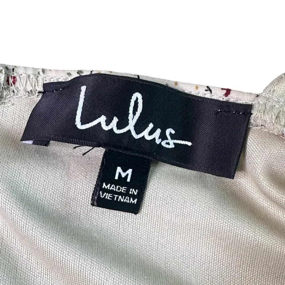 Lulus Off-White Floral Print Dress Mini Open Back Ruffle Size Medium Women's - Picture 11 of 12